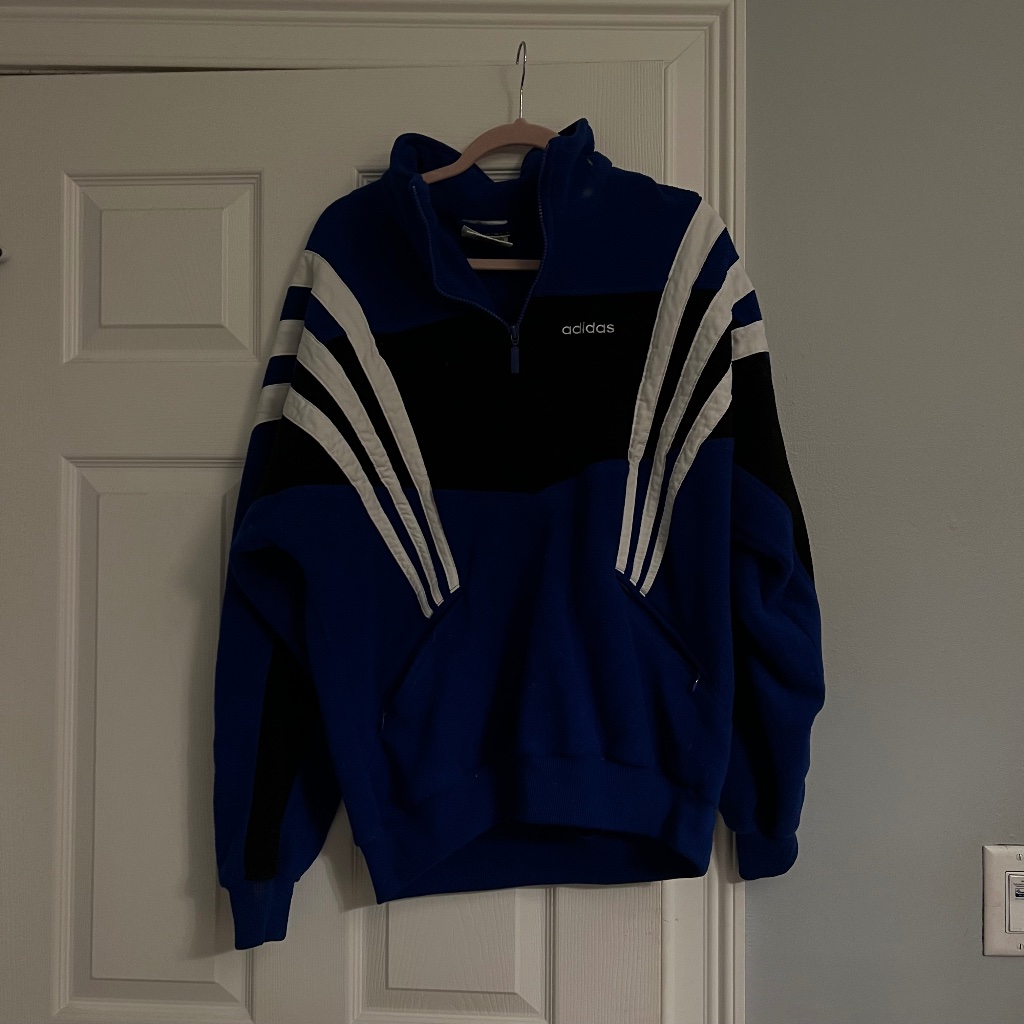 Rare Vintage 80s Adidas Colorblock Quarter Zip Fleece Jacket Pullover Sweatshirt